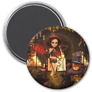 A Spell Or Two Magical Witch Round Magnet by xgdesignsnyc at Zazzle