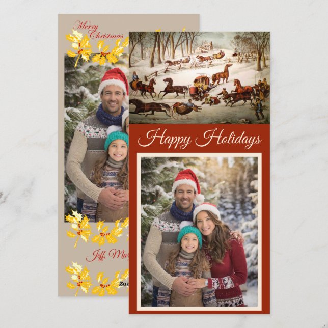 A Spill Out On The Snow Christmas Photocard Holiday Card (Front/Back)