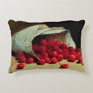A spilled bag of cherries decorative pillow