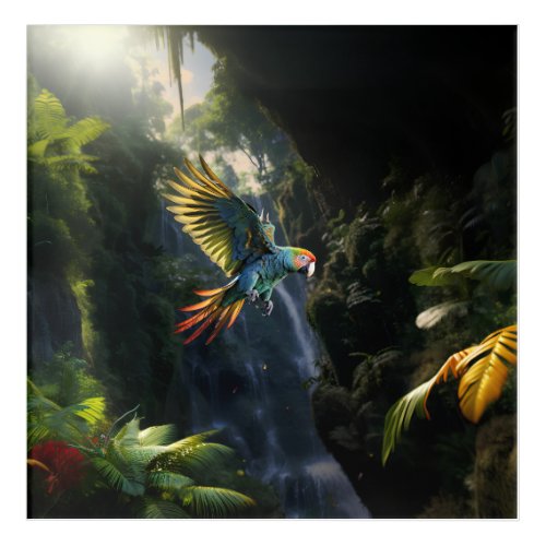 A Splash of Color A Parrot in Flight  Faux Canvas Acrylic Print