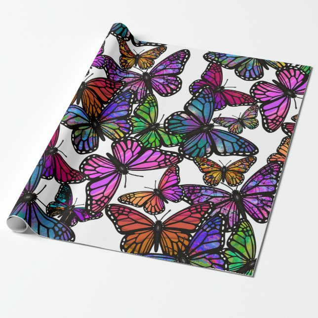 A Splash of Rainbow Butterflies Wrapping Paper (Unrolled)