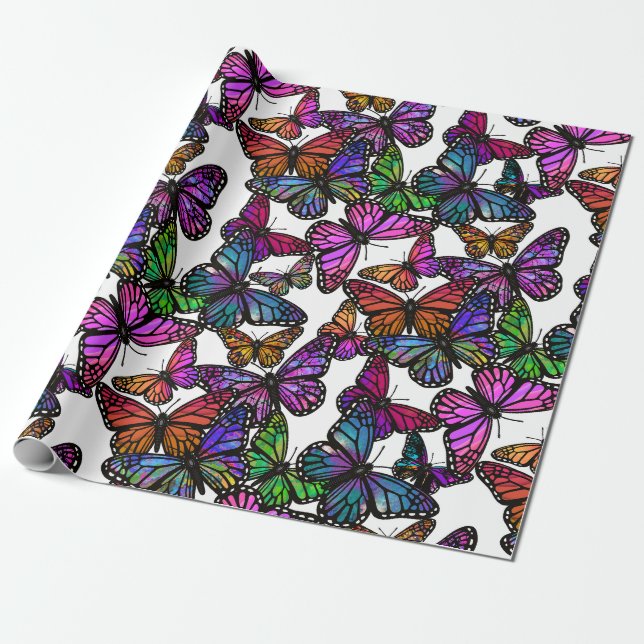 A Splash of Rainbow Butterflies Wrapping Paper (Unrolled)