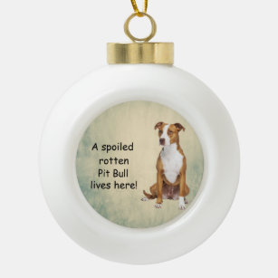 A Spoiled Rotten Pit Bull Lives here Ceramic Ball Christmas Ornament