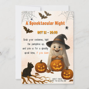 A Spooktacular Night   Ghost & Pumpkin Halloween Invitation