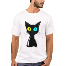 A spooky black cat with left blue and right yellow