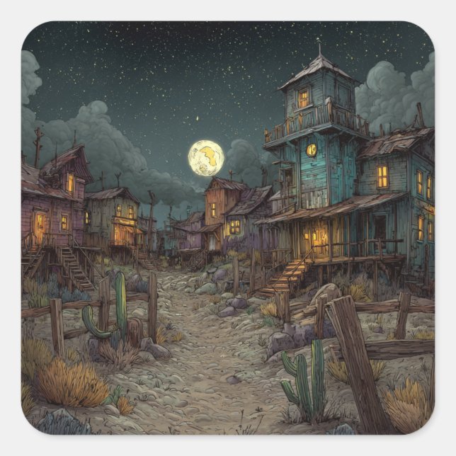 A Spooky Ghost Town Square Sticker (Front)