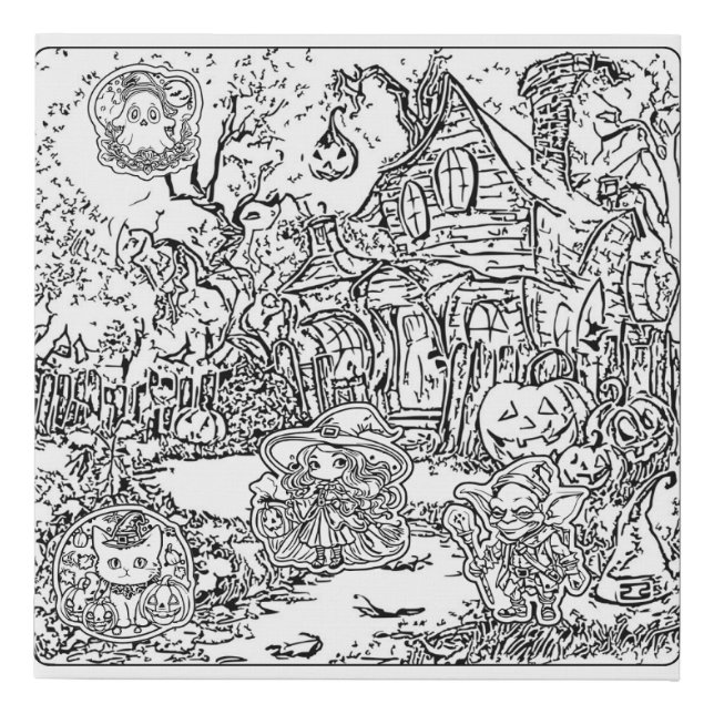 A Spooky Halloween Scene Faux Canvas Print (Front)