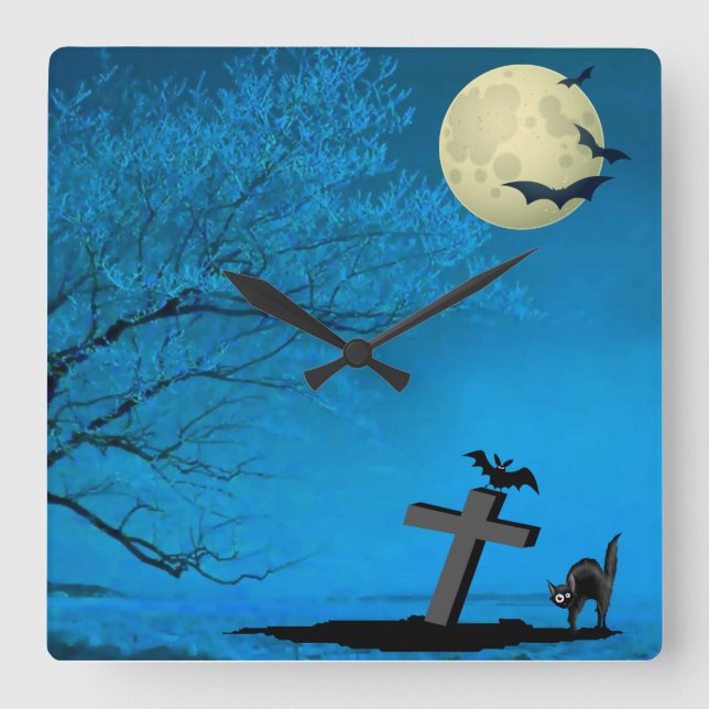 A Spooky Night Square Wall Clock (Front)