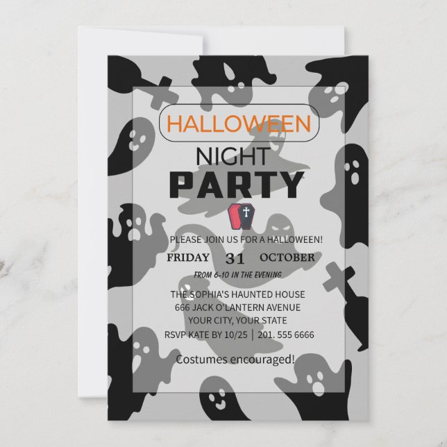 A Spooky Night with Ghosts – Halloween Invitation (Front)