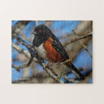 A Spotted Towhee in a Tree Jigsaw Puzzle<br><div class="desc">Part brainteaser, part assemble-it-yourself art, this challenging, wildlife-themed puzzle is great for improving muscle memory. You know that it's been a really cold winter in Metro Vancouver when even the usually skittish Spotted Towhees perch on the trees just a foot or two away in the hopes that you have seeds...</div>