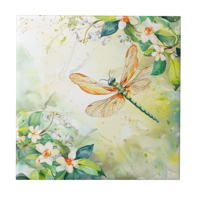 A Spring Dragonfly Ceramic Tile (Front)