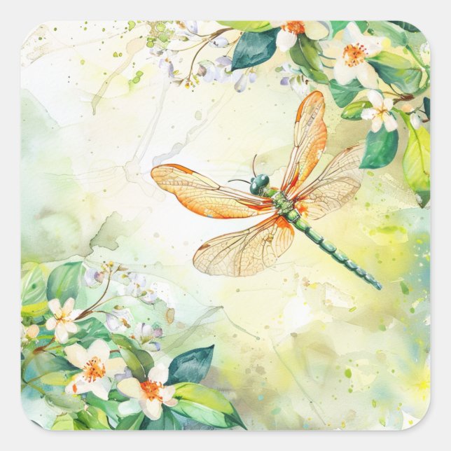 A Spring Dragonfly Square Sticker (Front)