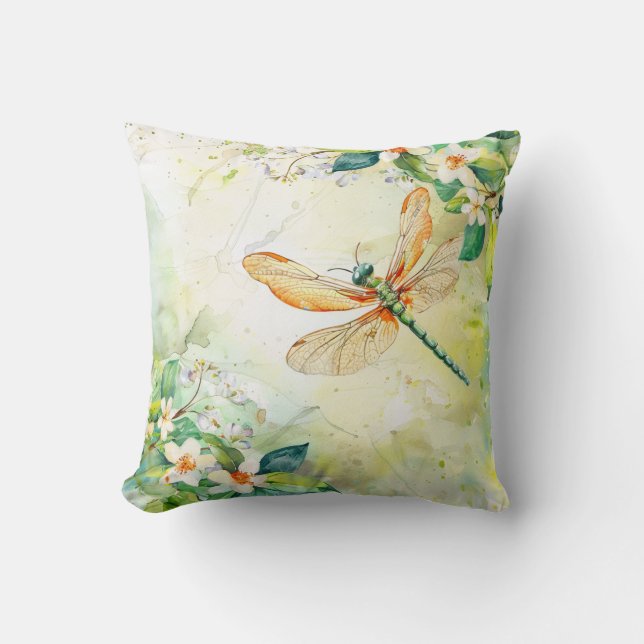 A Spring Dragonfly Throw Pillow (Front)