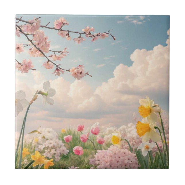 A Spring Floral Background Ceramic Tile (Front)