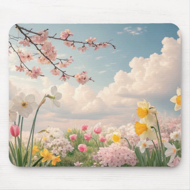 A Spring Floral Background Mouse Pad (Front)