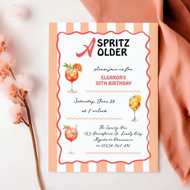 A Spritz Older Any Age Cocktail Birthday Party Invitation (A Spritz Older - Aperol spritz themed summer cocktail party invitation - editable for any age)