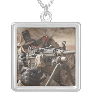 A squad automatic weapon gunner provides securi silver plated necklace