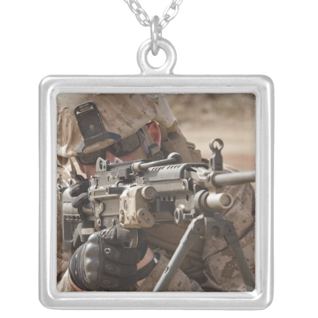 A squad automatic weapon gunner provides securi silver plated necklace (Front)