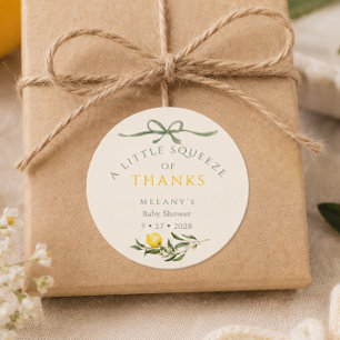 A Squeeze of Thanks Lemon Citrus Baby Shower Classic Round Sticker