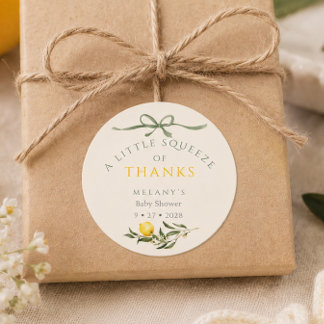 A Squeeze of Thanks Lemon Citrus Baby Shower Classic Round Sticker