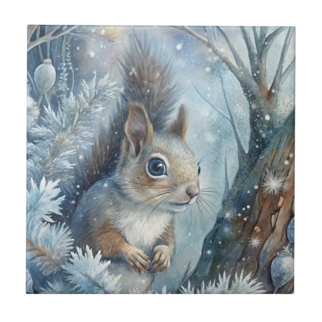 A Squirrel in Winter Ceramic Tile (Front)