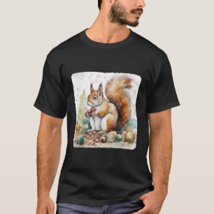 A Squirrel With A Collection Of Nuts Nature Foragi T-Shirt