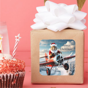 A Squirrelly Christmas - Flying Santa Gift Tag