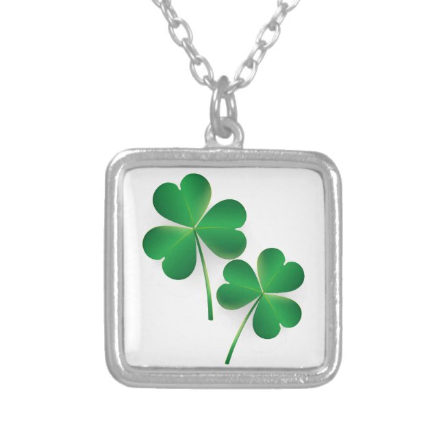 A St. Patrick's Day Green Shamrock Silver Plated Necklace (Front)