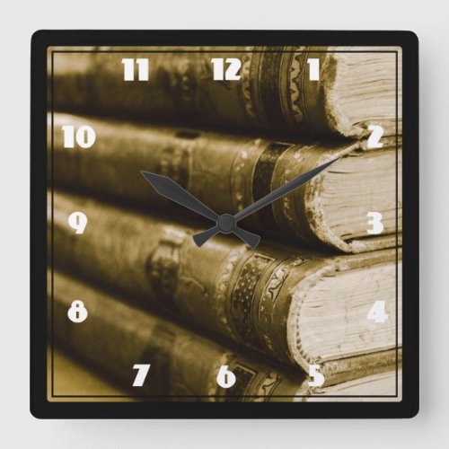 A Stack of Old Books Square Wall Clock