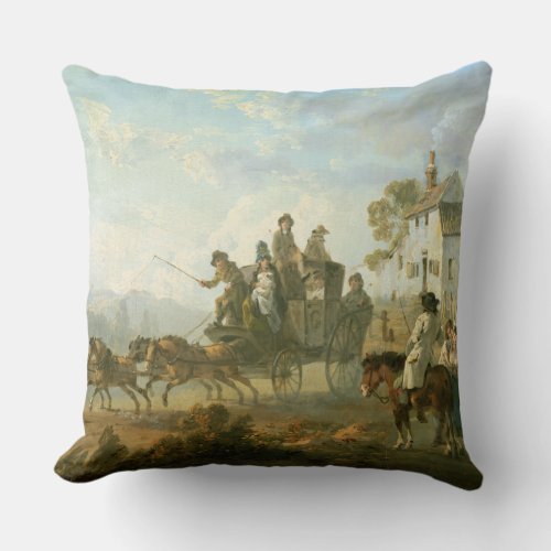 A Stage Coach on a Country Road 1792 oil on pane Throw Pillow