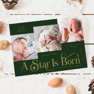 A Star Is Born Christmas Green Birth Announcement