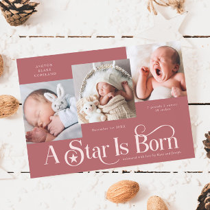 A Star Is Born Christmas Pink Birth Announcement