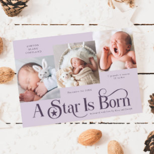 A Star Is Born Christmas Purple Birth Announcement