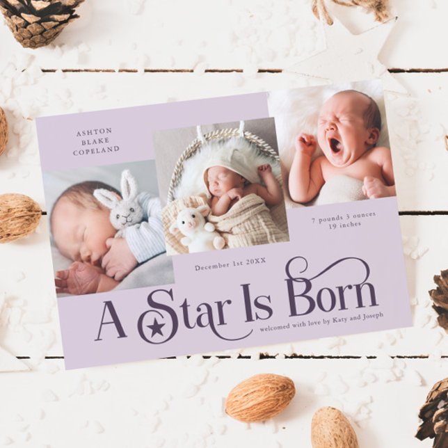 A Star Is Born Christmas Purple Birth Announcement (Creator Uploaded)
