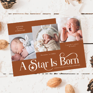 A Star Is Born Xmas Terracotta Birth Announcement