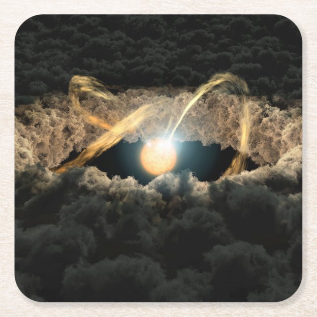 A Star Surrounded By A Protoplanetary Disk Square Paper Coaster (Front)