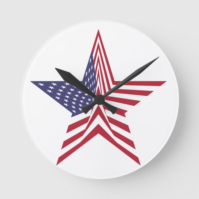 A Star With An American Flag Pattern Round Clock (Front)
