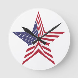 A Star With An American Flag Pattern Round Clock