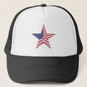 A Star With An American Flag Pattern Trucker Hat