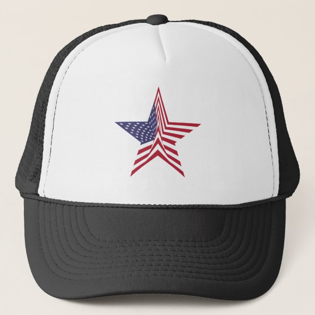 A Star With An American Flag Pattern Trucker Hat (Front)