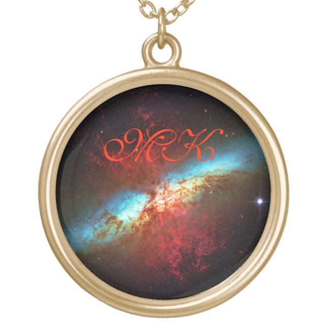 A Starburst Galaxy - Messier 82 (Cigar Galaxy) Gold Plated Necklace (Front)