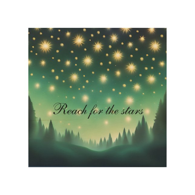 A Starry Night in Soft Green Shades Wood Wall Art (Front)