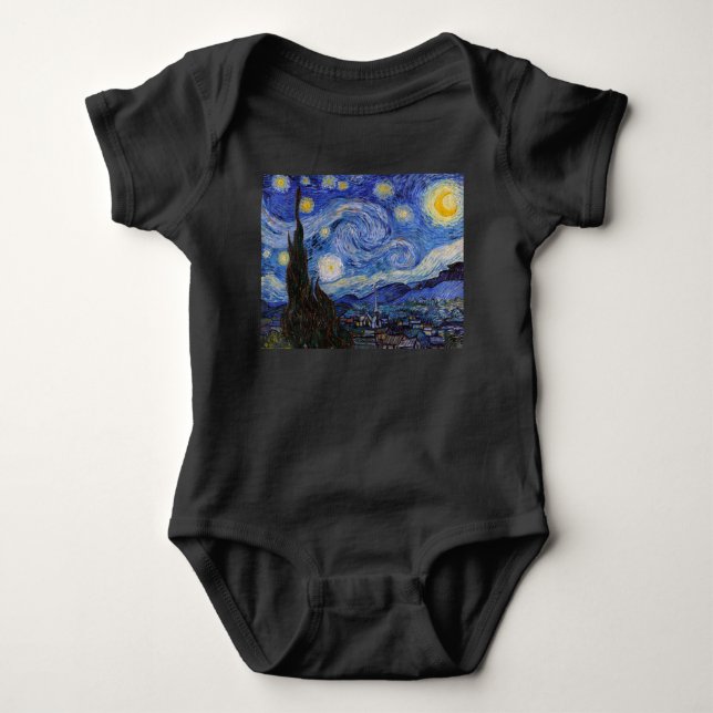 A Starry Night: Saint Remy by Vincent Van Gogh Baby Bodysuit (Front)
