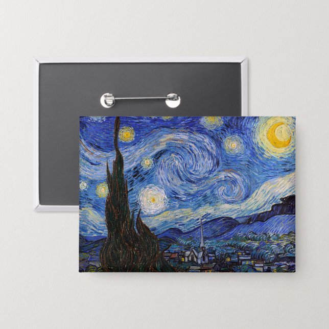 A Starry Night: Saint Remy by Vincent Van Gogh Button (Front/Back)