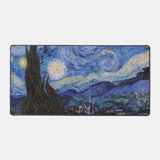 A Starry Night: Saint Remy by Vincent Van Gogh Desk Mat (Front)