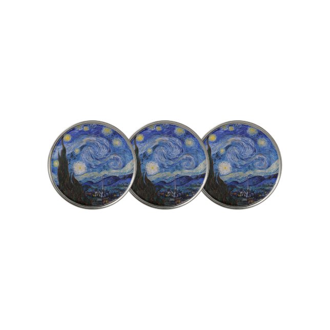 A Starry Night: Saint Remy by Vincent Van Gogh Golf Ball Marker (3 Up)