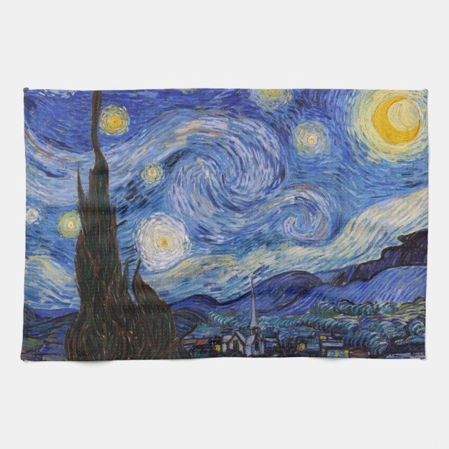 A Starry Night: Saint Remy by Vincent Van Gogh Kitchen Towel (Horizontal)