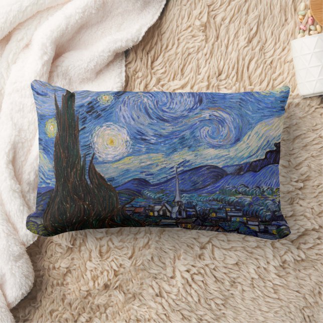 A Starry Night: Saint Remy by Vincent Van Gogh Lumbar Pillow (Blanket)