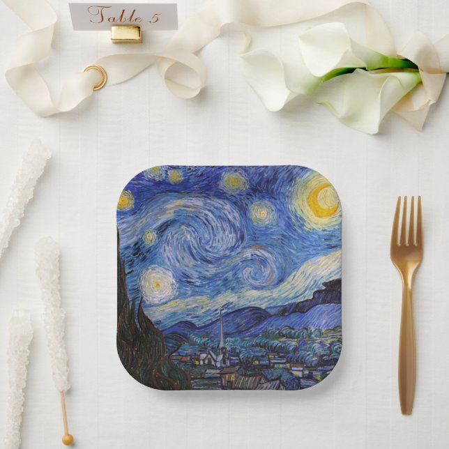 A Starry Night: Saint Remy by Vincent Van Gogh Paper Plates (Wedding)