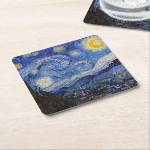 A Starry Night: Saint Remy by Vincent Van Gogh Square Paper Coaster